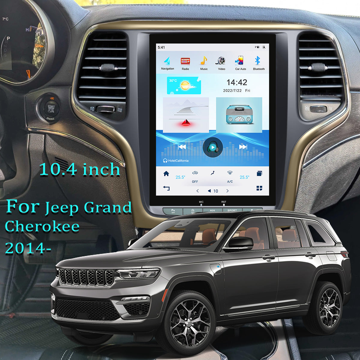 thumbnail image 2 of Android 13 Car Radio Stereo – 9.7" GPS Nav CarPlay, Jeep Grand Cherokee 2014-2020, 2 DIN 2 of 4