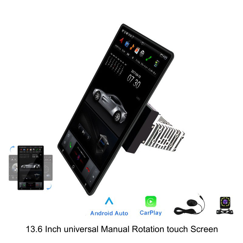 KSPIV Manual Rotation 13.6 Inch Universal Double Din Car Stereo Carplay Android Auto with Adjustable Front Panel Support Voice Control DSP AHD Radio