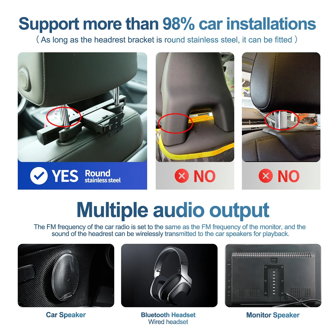 KSPIV 13.3 inch Car Headrest Monitor Hd Touch Screen Simple Installation For Car Rear Seat Player
