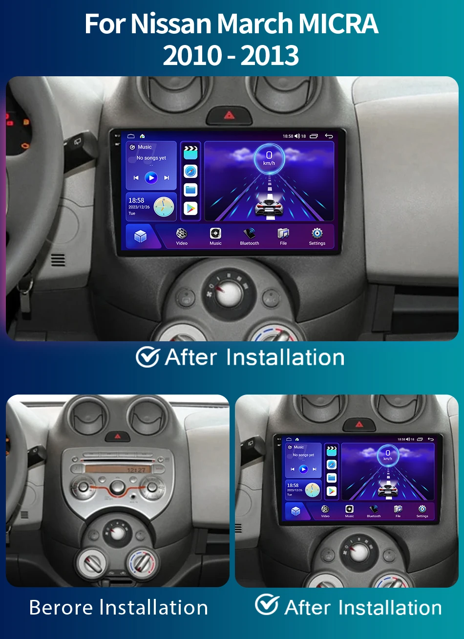 BXLIYER Android 14 Autoradio Nissan March Micra K12 (2002-2010) Met CarPlay & Android Auto
