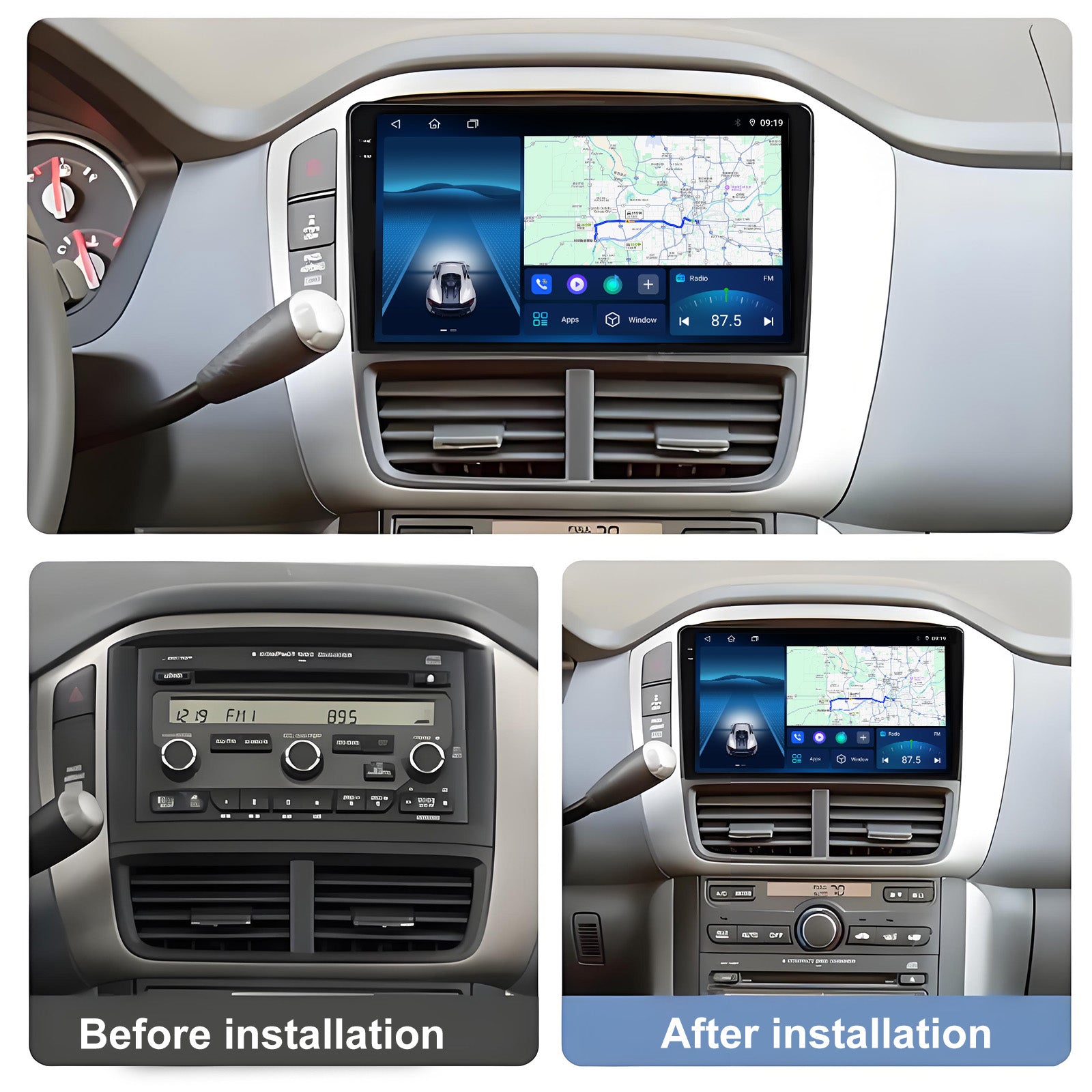 9.5 Inch 2K Touch Screen for Honda Pilot 1 2005 - 2008 Radio, Android Car Stereo with Carplay Android Auto in Dash GPS Navigation Bluetooth WIFI FM Steering Wheel Controls