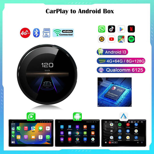 Kspiv CarPlay Ai Box with Android 13 Octa-Core Chip, Wireless CarPlay Android Auto Adapter with YouTube Disney+ Apps, Support Video Output 4G SIM & Dual WiFi OTA Update