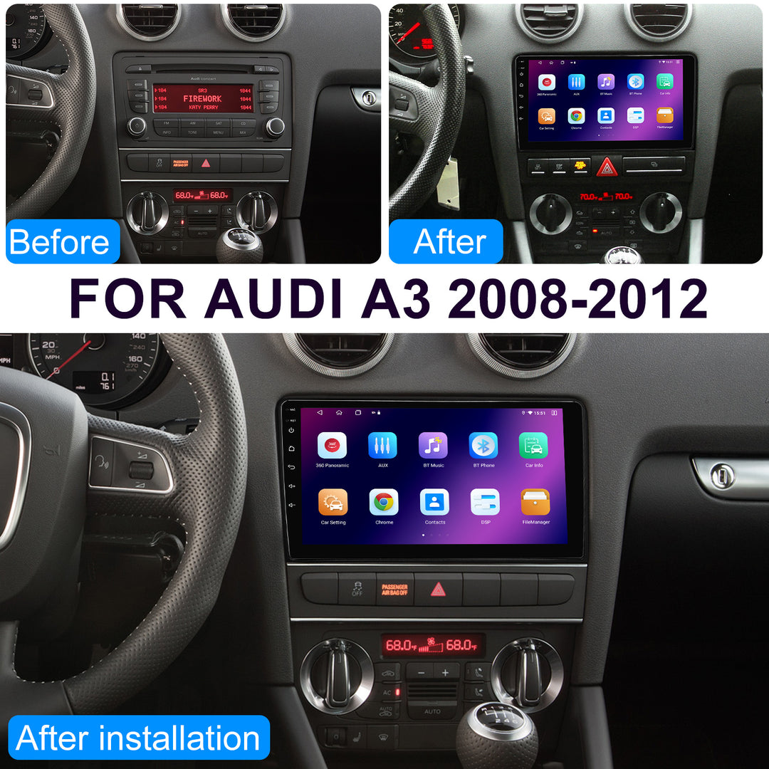 9 inch  Android 13 Auto radio GPS for AUDI A3 2008-2012 Car Radio Multimedia Video Player Navi Stereo