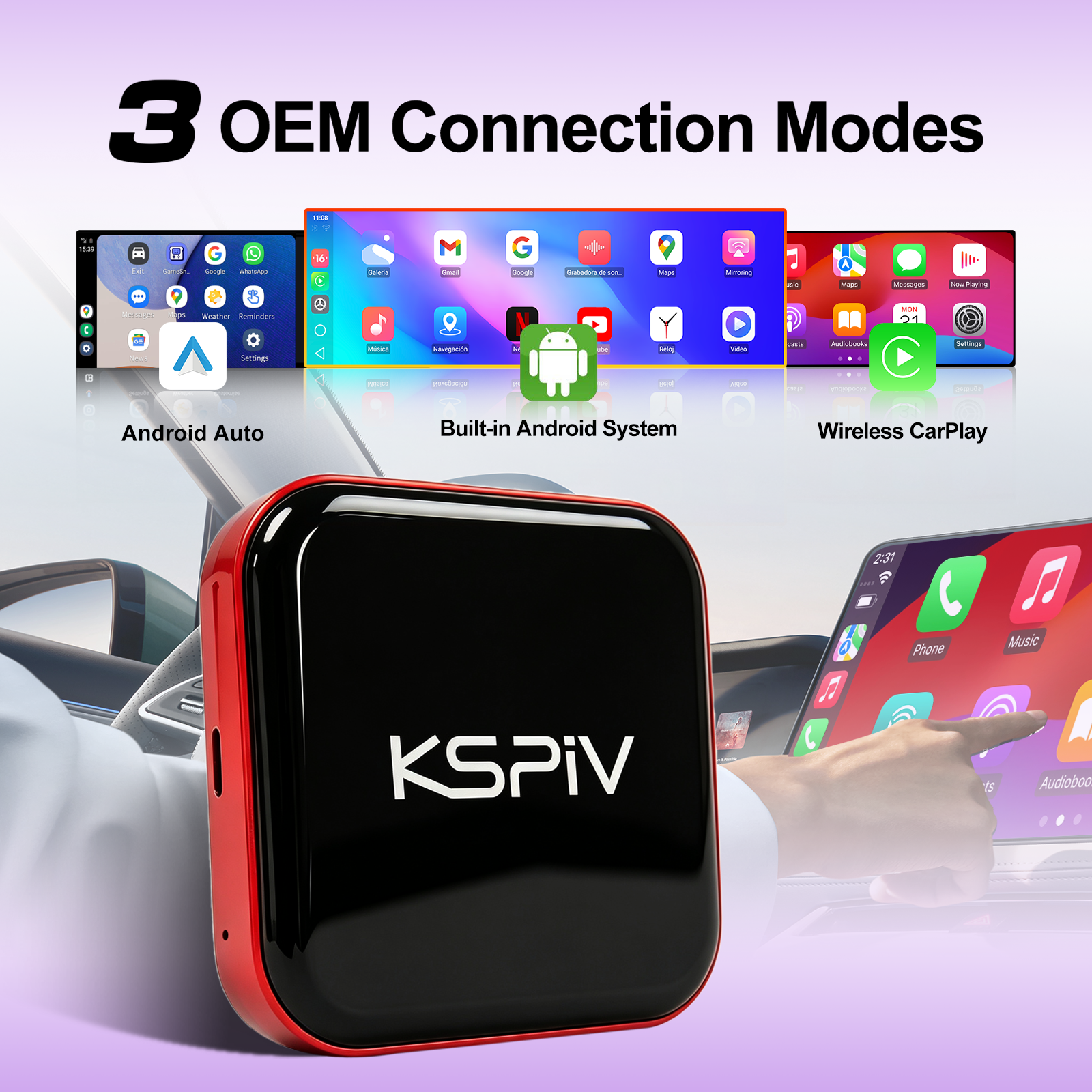 KSPIV Android Auto Wireless Carplay AI Box Fit for Cars with OEM/Factory Wired Carplay,Wireless CarPlay Android System Navigation