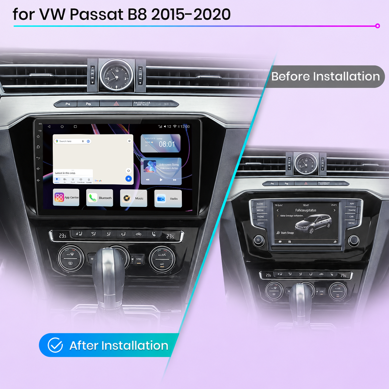 10" Android Car Stereo for VW Passat B8 2015-2020, Wireless CarPlay & Android Auto, IPS 1280×720, Bluetooth 5.0, GPS Offline Maps