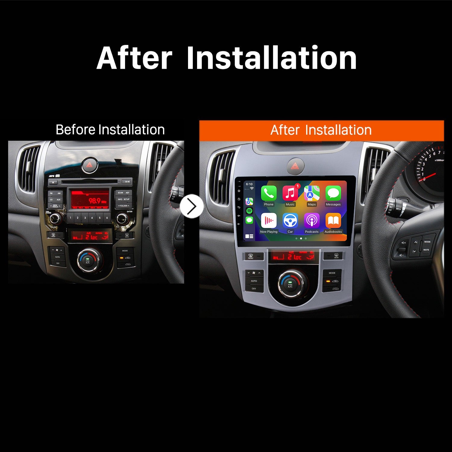 9 Inch Touch Screen for for 2008-2012 KIA FORTE AT Auto Air-Conditioner Radio, Android Car Stereo with Carplay Android Auto in Dash GPS Navigation Bluetooth WIFI FM Steering Wheel Controls