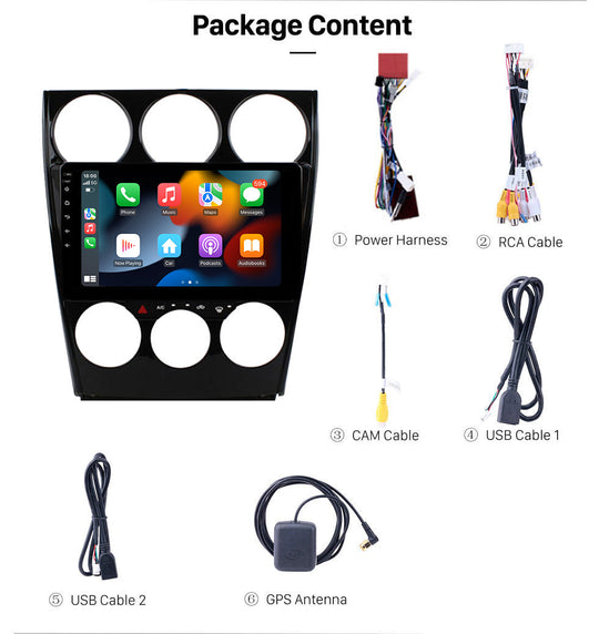 9 Inch Touch Screen for Mazda 6 Atenza 2002-2008 Radio, Android Car Stereo with Carplay Android Auto in Dash GPS Navigation Bluetooth WIFI FM Steering Wheel Controls