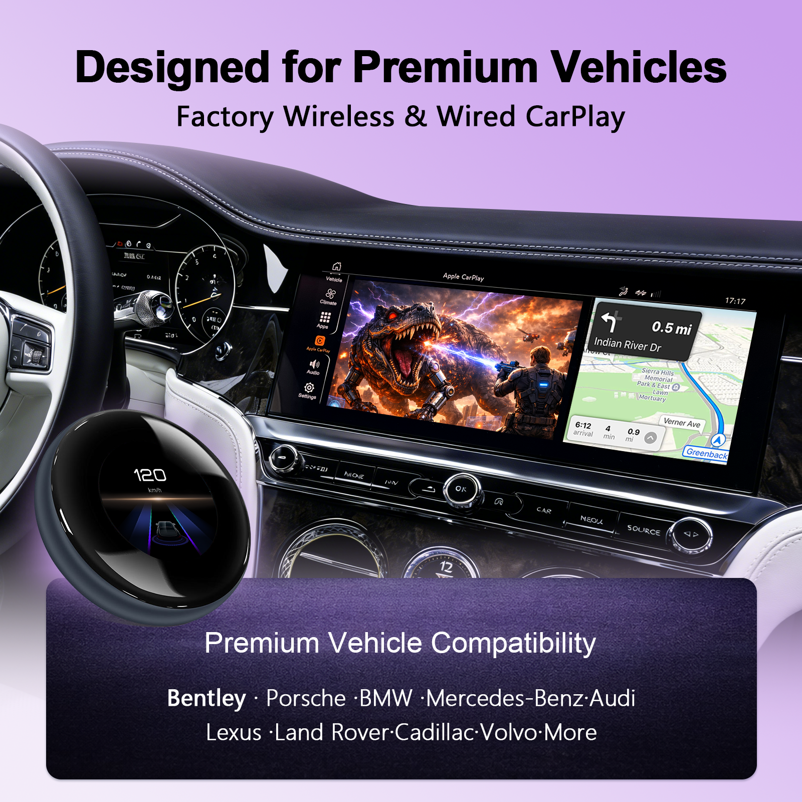 KSPIV CarPlay Magic AI Box with 3.2" Touchscreen | Android 14 Wireless CarPlay & Android Auto Adapter for BMW Mercedes Audi Porsche Lexus Cadillac Volvo Land Rover | Qualcomm 6125 | 4G LTE | OEM Wired & Wireless CarPlay