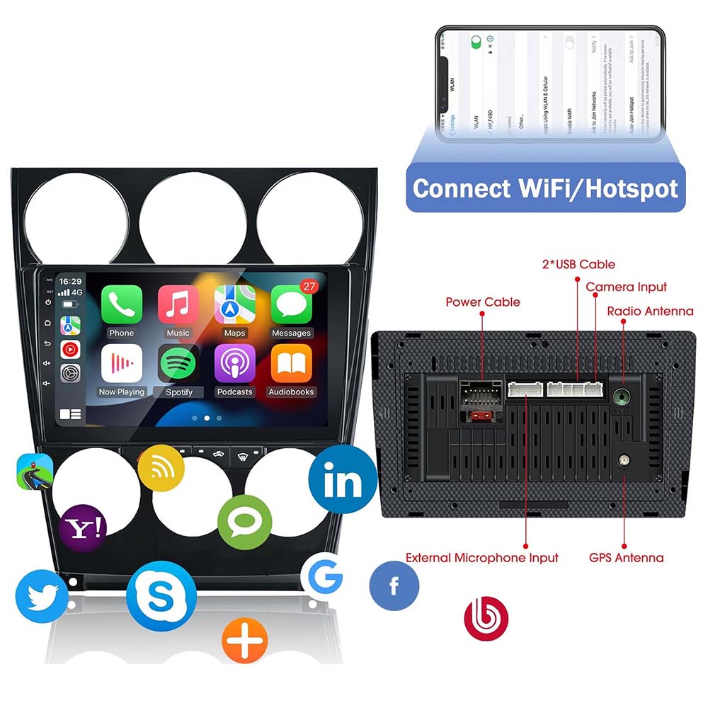 9 Inch Touch Screen for Mazda 6 Atenza 2002-2008 Radio, Android Car Stereo with Carplay Android Auto in Dash GPS Navigation Bluetooth WIFI FM Steering Wheel Controls