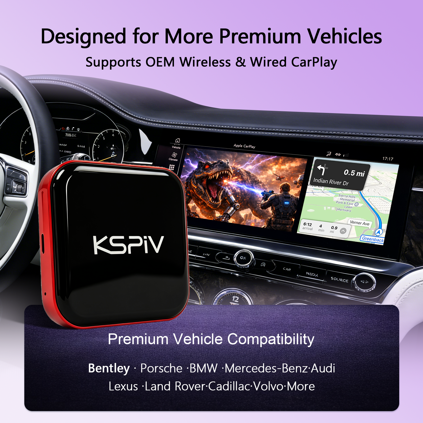 KSPIV Android Auto Wireless Carplay AI Box Fit for Cars with OEM/Factory Wired Carplay,Wireless CarPlay Android System Navigation