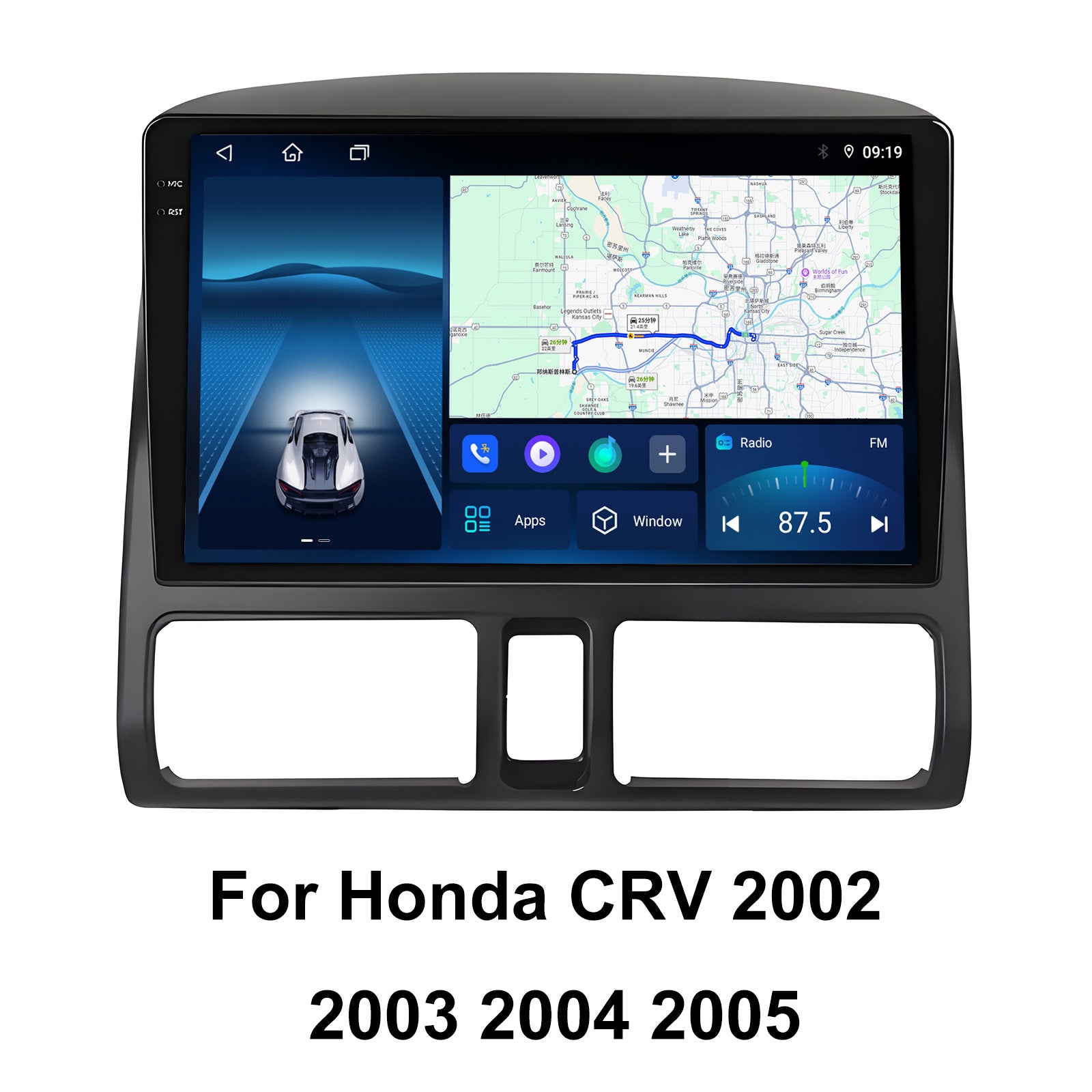 9.5 Inch 2K Touch Screen for Honda CRV 2002-2005 Radio, Android Car Stereo with Carplay Android Auto in Dash GPS Navigation Bluetooth WIFI FM Steering Wheel Controls