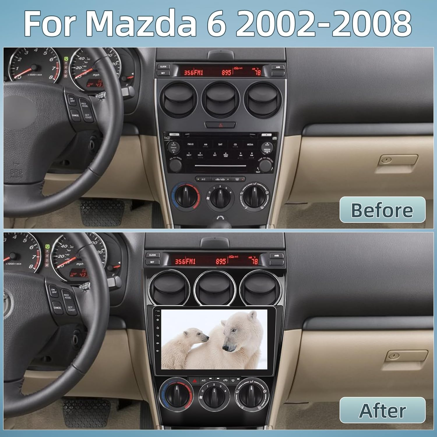 9 Inch Touch Screen for Mazda 6 Atenza 2002-2008 Radio, Android Car Stereo with Carplay Android Auto in Dash GPS Navigation Bluetooth WIFI FM Steering Wheel Controls