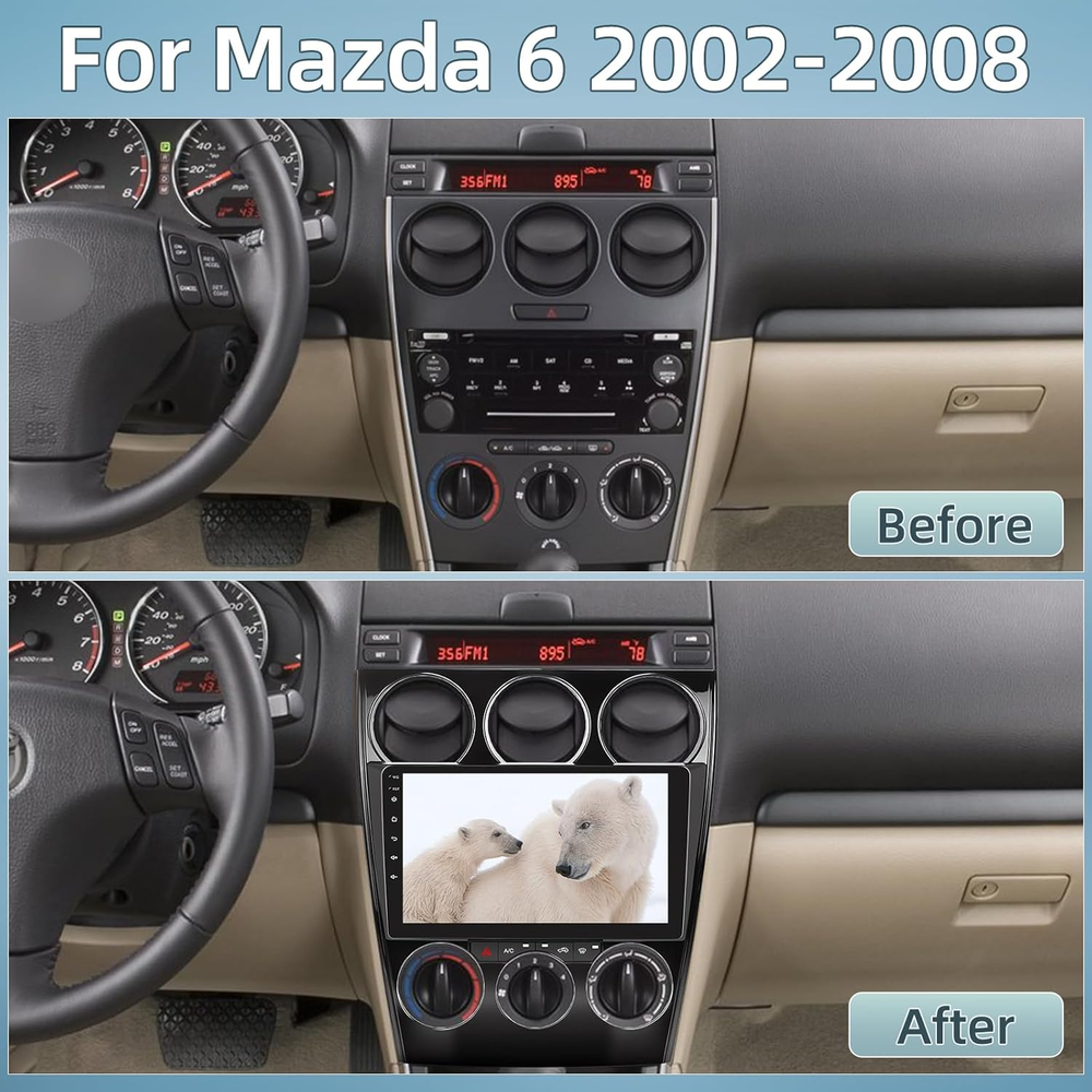 9 Inch Touch Screen for Mazda 6 Atenza 2002-2008 Radio, Android Car Stereo with Carplay Android Auto in Dash GPS Navigation Bluetooth WIFI FM Steering Wheel Controls