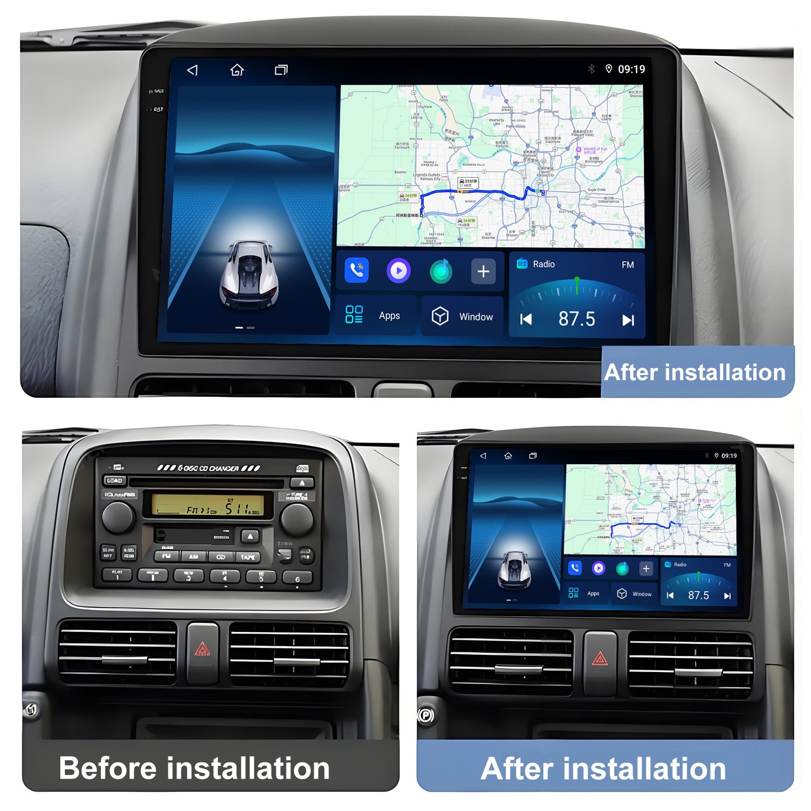 9.5 Inch 2K Touch Screen for Honda CRV 2002 2003 2004 2005 Radio, Android Car Stereo with Carplay Android Auto in Dash GPS Navigation Bluetooth WIFI FM Steering Wheel Controls