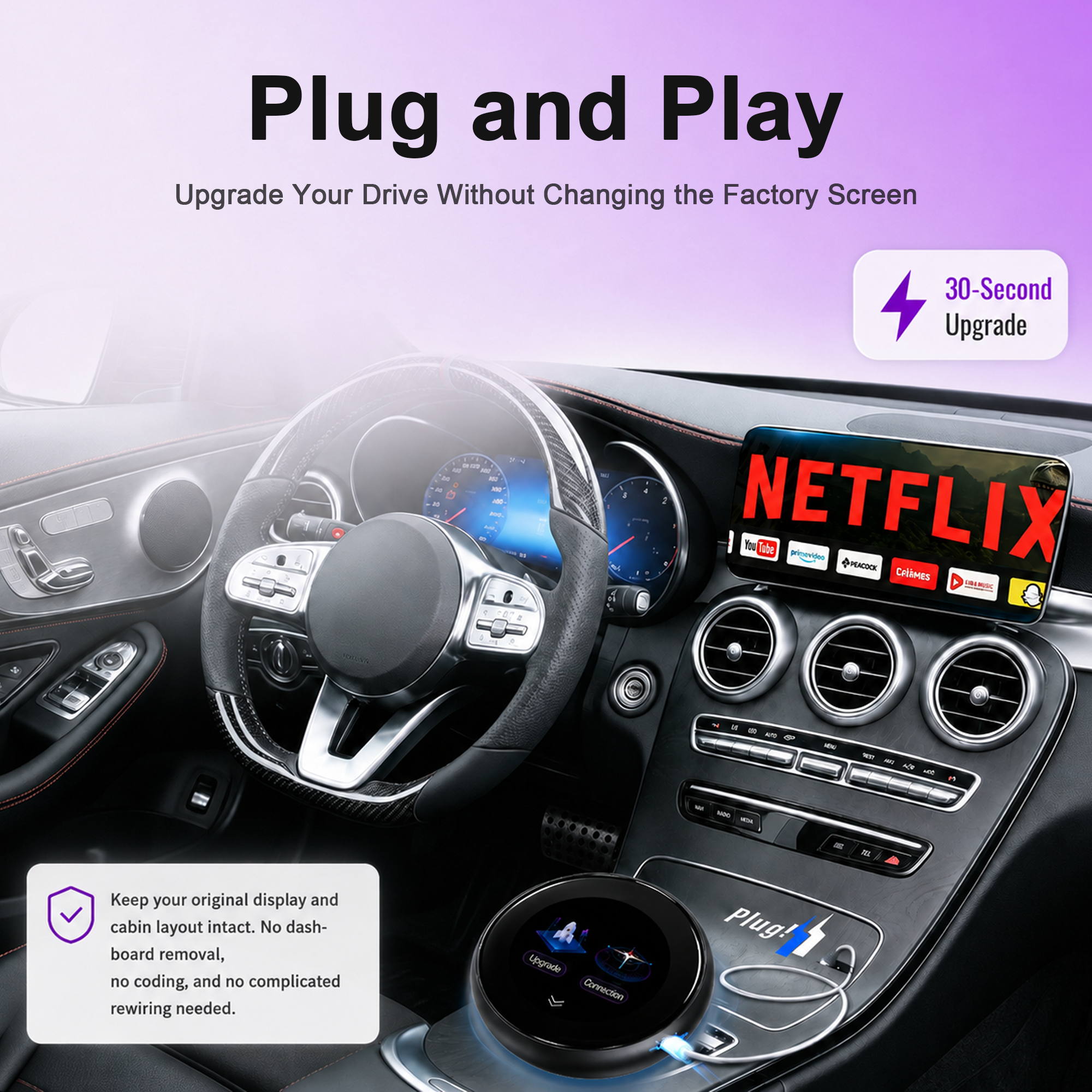KSPIV CarPlay AI Box with 3.2” Touchscreen, Android 14 Wireless CarPlay & Android Auto Adapter, Qualcomm Snapdragon 6125, Plug and Play AI Box for OEM Wired & Wireless CarPlay Vehicles, Netflix YouTube TikTok, GPS, Dual BT 5.0