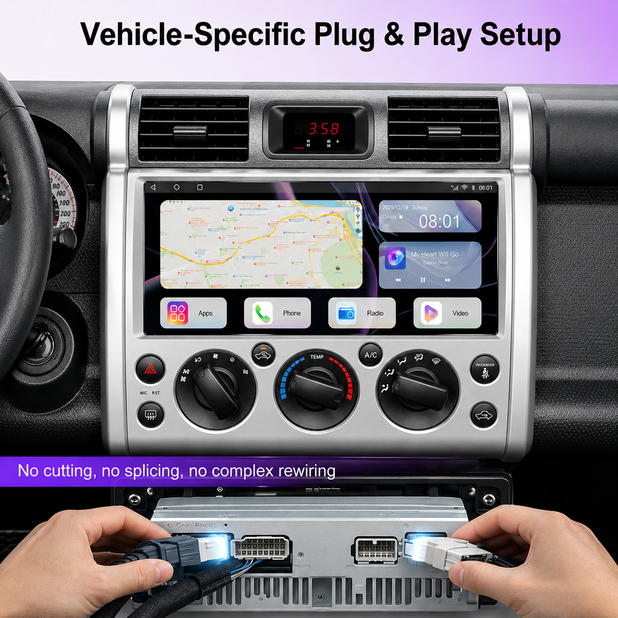 12.3 Inch Android 14 Car Stereo for Toyota FJ Cruiser 2006+, Qualcomm 8-Core 8GB+128GB Radio Upgrade with Wireless Apple CarPlay Android Auto, DSP DTS Sound, GPS, Bluetooth, RCA HDMI Output, Plug & Play