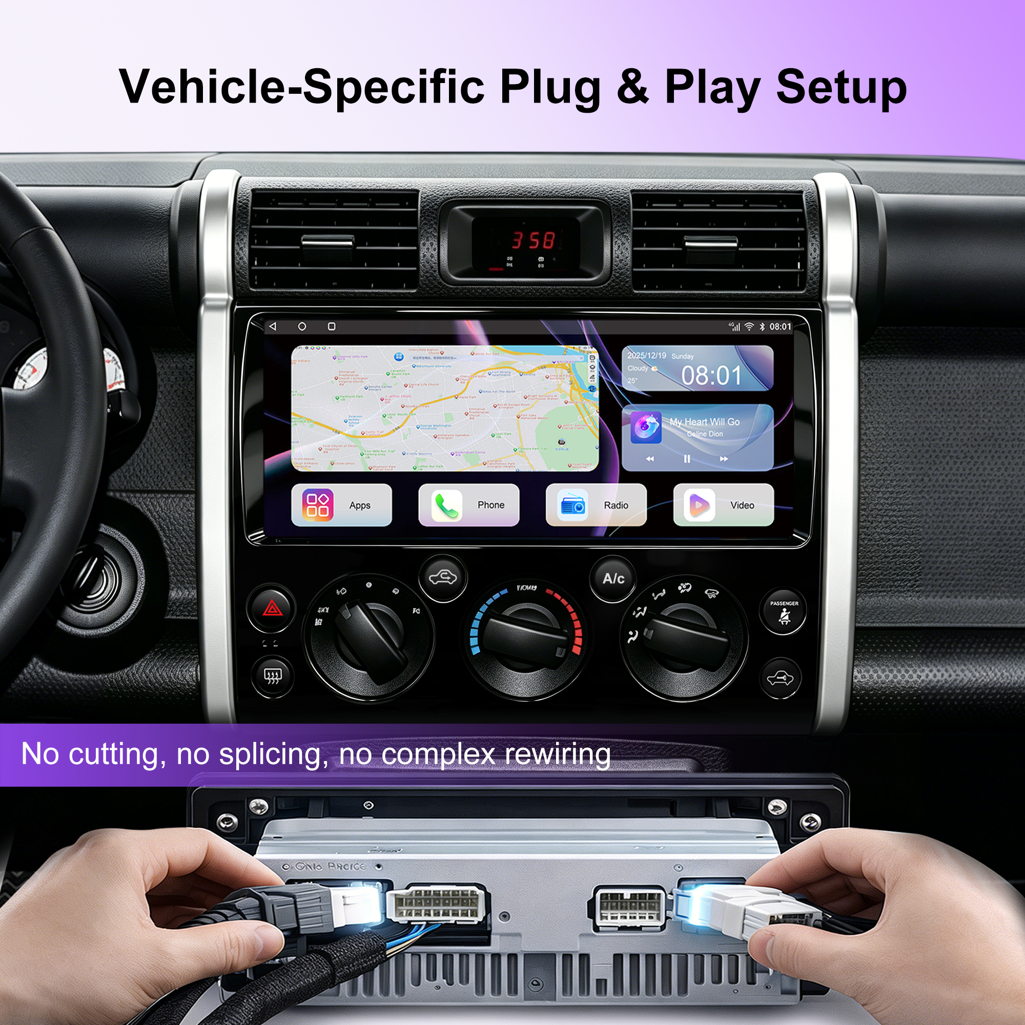 12.3 Inch Android Car Stereo for Toyota FJ Cruiser 2006+, Qualcomm 8-Core 8GB+128GB Touch Screen Radio with Wireless Apple CarPlay Android Auto, DSP DTS Sound, GPS, Bluetooth, RCA HDMI Output, Plug & Play