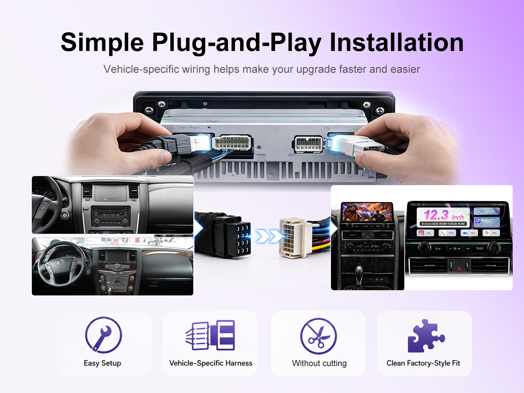 12.3" OEM 2022-Style Android 14 Car Stereo for Infiniti QX80 / Nissan Armada 2010-2021, Wireless CarPlay Android Auto, Qualcomm 8-Core, 8GB+128GB, 4G LTE GPS, DSP DTS, RCA HDMI, Plug & Play