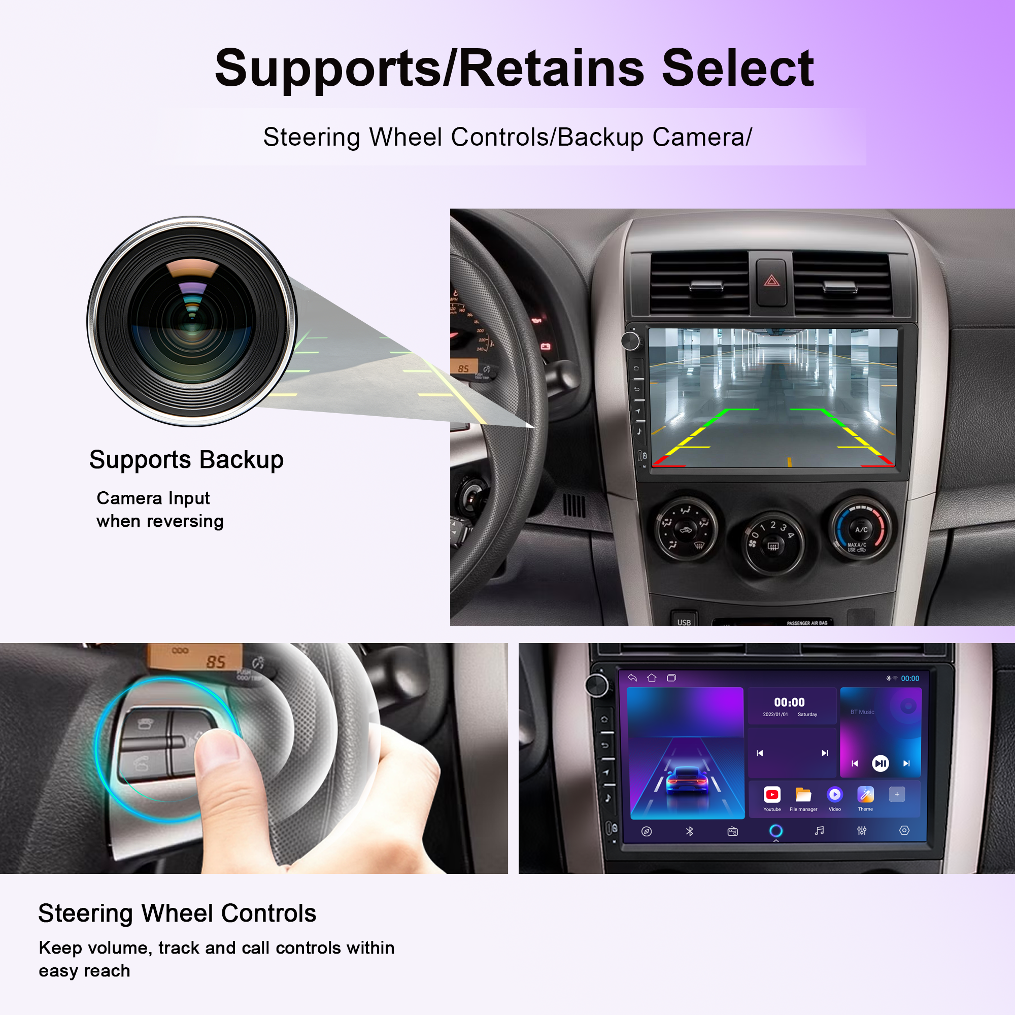 9 Inch Universal Android Car Stereo with Wireless CarPlay & Android Auto, GPS Navigation, WiFi, Bluetooth 5.0, DSP EQ, FM Radio, Rear View Camera, Steering Wheel Control, Touch Screen Head Unit