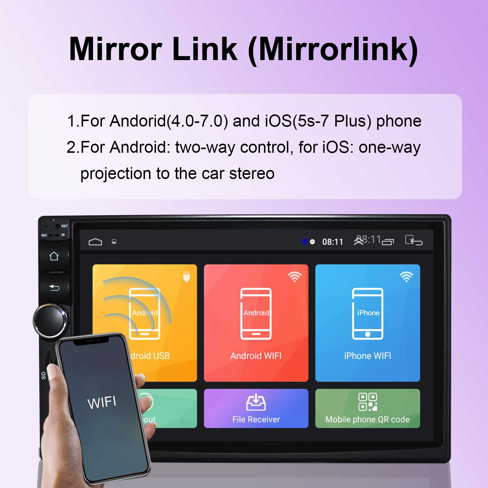 Universal 7 Inch 2 Din Android Car Multimedia Player Touch Screen In-Dash GPS Navigation Autoradio Carplay BLT/WiFi/DSP Headunit