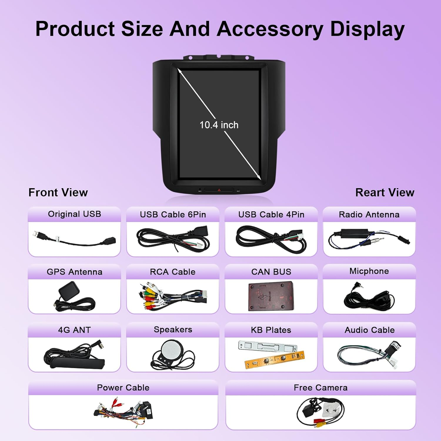 10.4" Vertical T-Style Android 14 Car Stereo for Dodge Ram 1500 2500 3500 2013-2018, Wireless CarPlay Android Auto, 4G LTE GPS, DSP EQ, A/C Touch Control, Backup Camera, Plug & Play