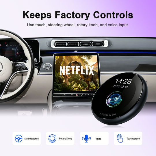 KSPIV CarPlay AI Box with 3.2” Touchscreen, Android 14 Wireless CarPlay & Android Auto Adapter, Qualcomm Snapdragon 6125, Plug and Play AI Box for OEM Wired & Wireless CarPlay Vehicles, Netflix YouTube TikTok, GPS, Dual BT 5.0