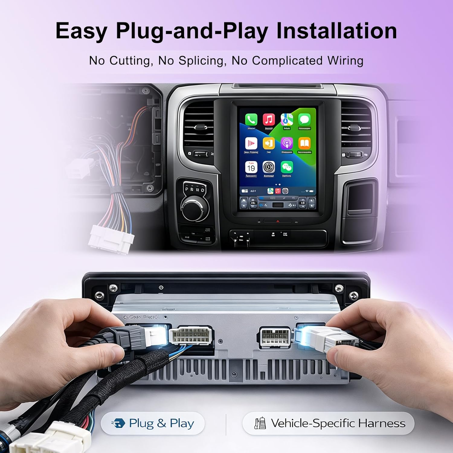 10.4" Vertical T-Style Android 14 Car Stereo for Dodge Ram 1500 2500 3500 2013-2018, Wireless CarPlay Android Auto, 4G LTE GPS, DSP EQ, A/C Touch Control, Backup Camera, Plug & Play