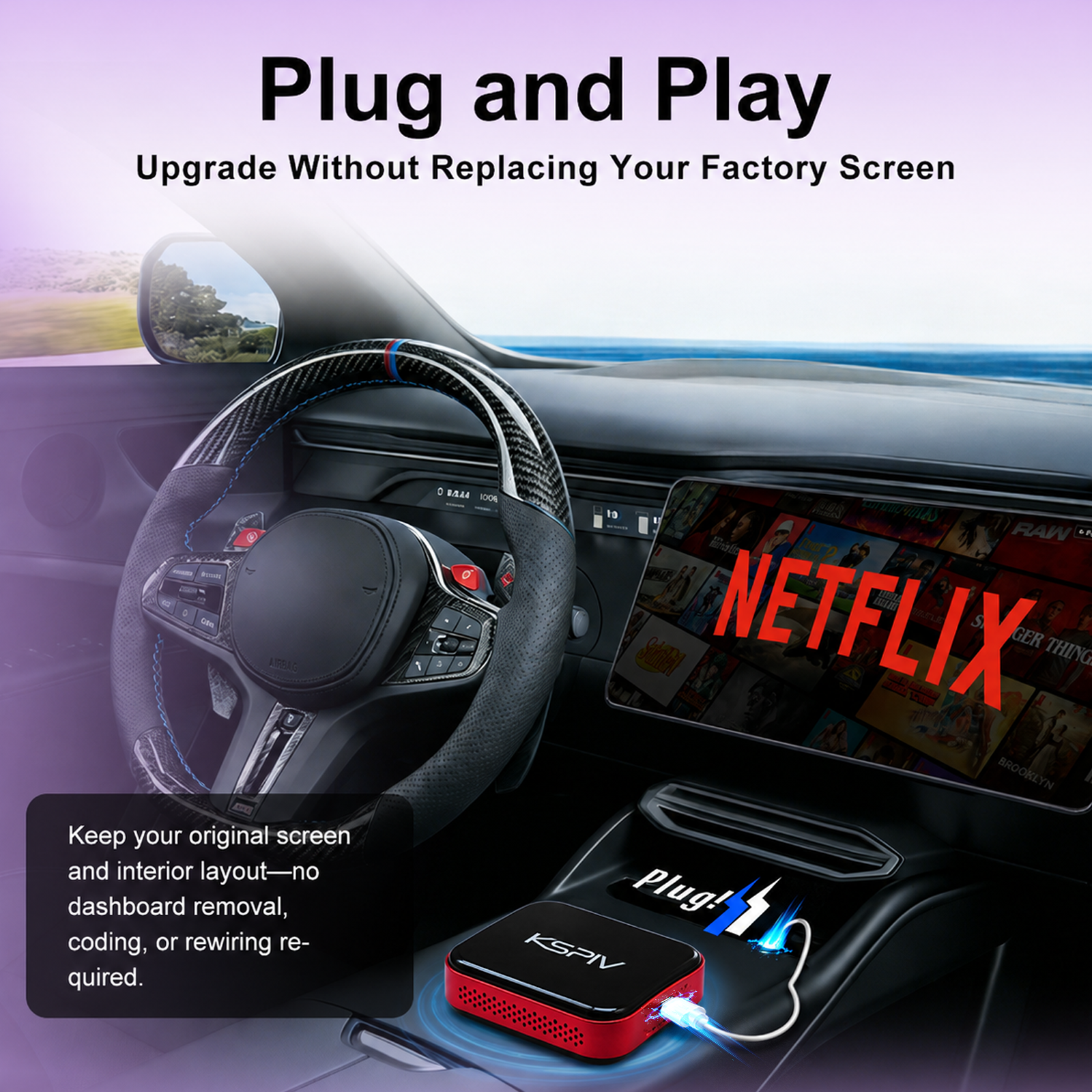 KSPIV Android Auto Wireless Carplay AI Box Fit for Cars with OEM/Factory Wired Carplay,Wireless CarPlay Android System Navigation