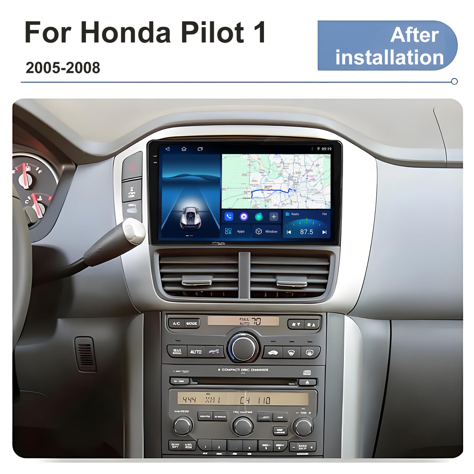 9.5 Inch 2K Touch Screen for Honda Pilot 1 2005 - 2008 Radio, Android Car Stereo with Carplay Android Auto in Dash GPS Navigation Bluetooth WIFI FM Steering Wheel Controls