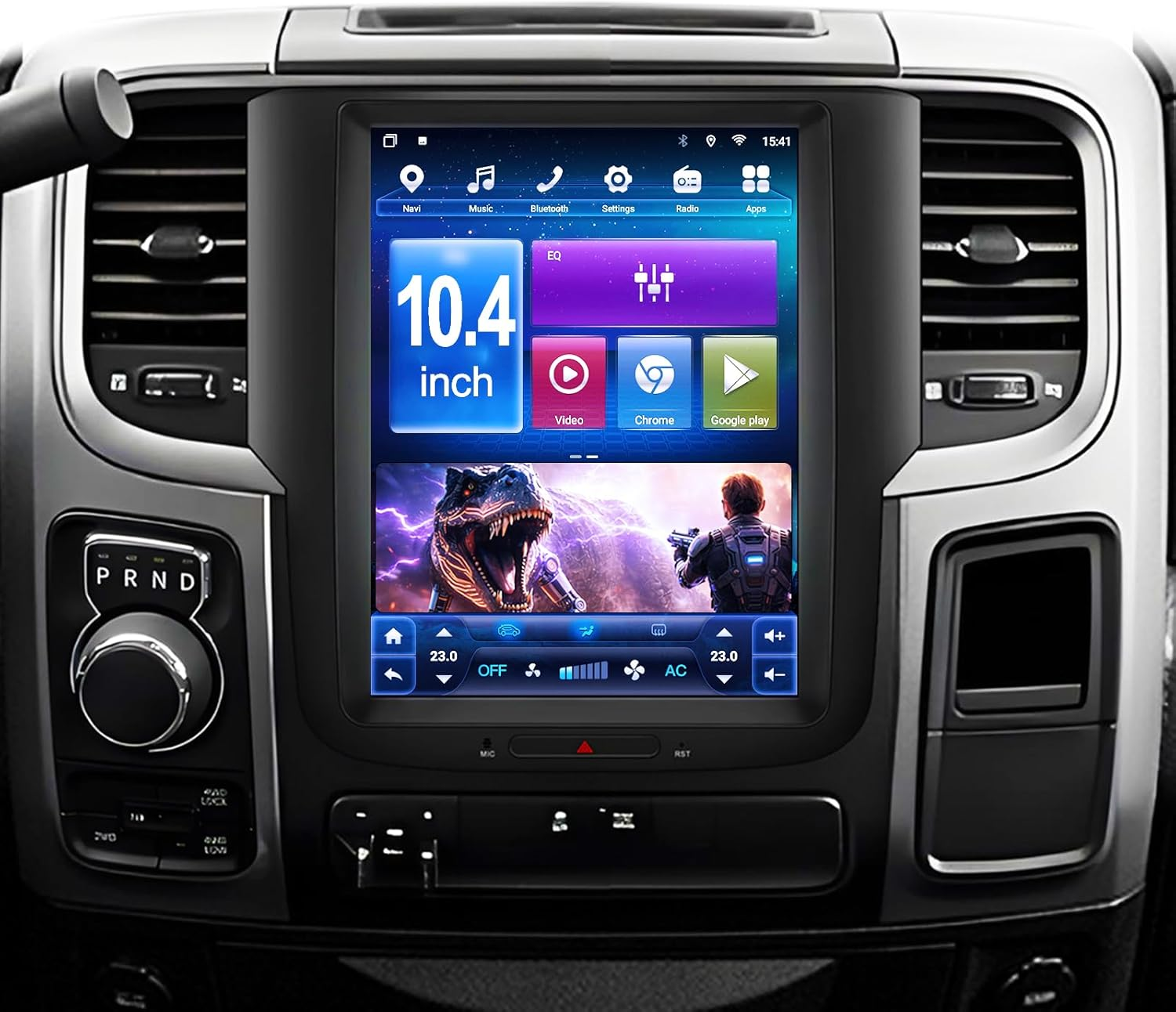 10.4" Vertical T-Style Android 14 Car Stereo for Dodge Ram 1500 2500 3500 2013-2018, Wireless CarPlay Android Auto, 4G LTE GPS, DSP EQ, A/C Touch Control, Backup Camera, Plug & Play