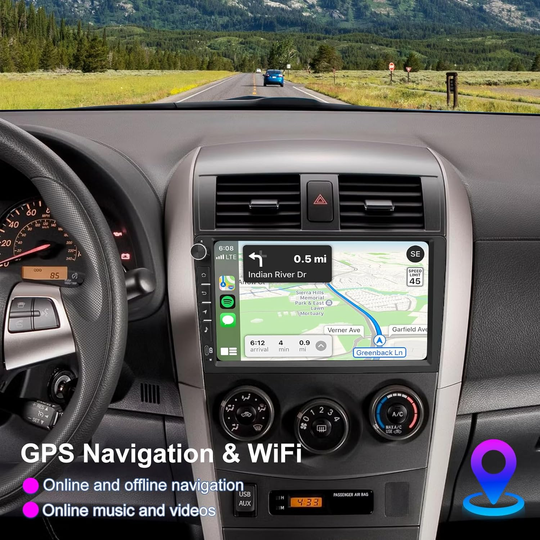9 Inch Universal Android Car Stereo with Wireless CarPlay & Android Auto, GPS Navigation, WiFi, Bluetooth 5.0, DSP EQ, FM Radio, Rear View Camera, Steering Wheel Control, Touch Screen Head Unit