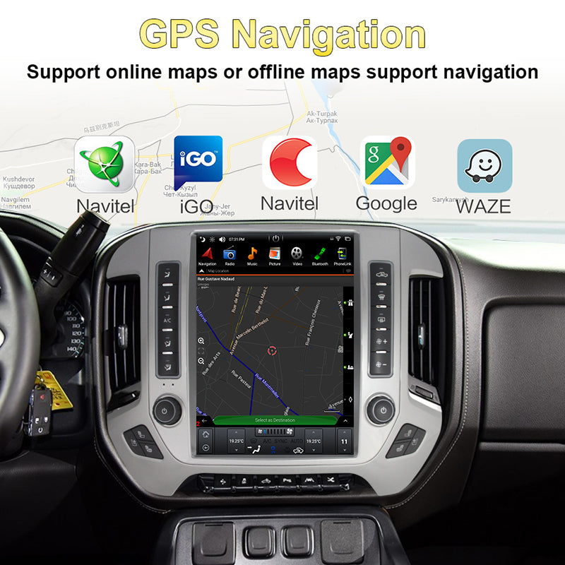 KSPIV | 12.1 Inch | Tesla Style Screen | GMC Sierra VIA Vtrux Truck | Chevrolet Silverado LD | 2014- | high level Stereo
