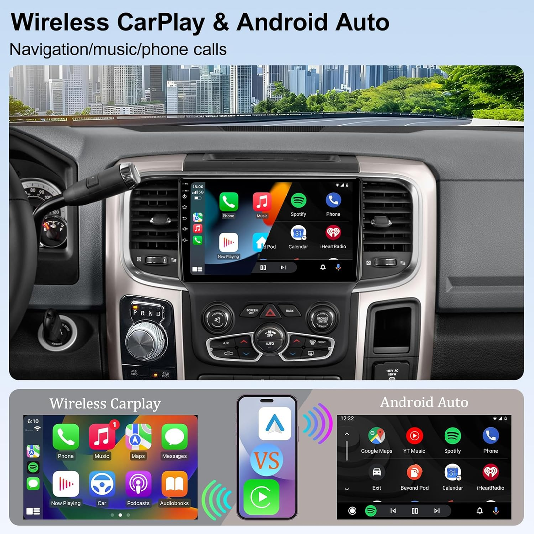10.4" Vertical Android 14 Car Stereo for Dodge Ram 1500 2500 3500 2013-2018 Auto A/C, Wireless CarPlay Android Auto, 4G LTE GPS Navigation, Bluetooth, Backup Camera, Steering Wheel Control, Plug & Play