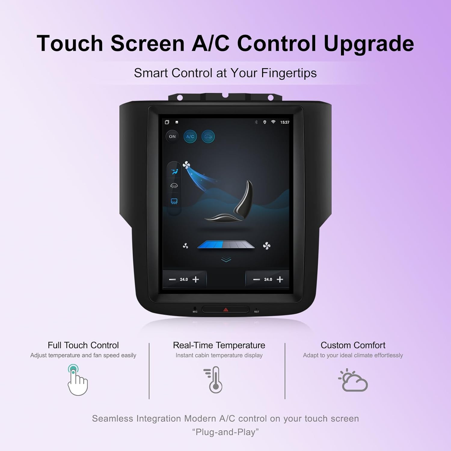 10.4" Vertical T-Style Android 14 Car Stereo for Dodge Ram 1500 2500 3500 2013-2018, Wireless CarPlay Android Auto, 4G LTE GPS, DSP EQ, A/C Touch Control, Backup Camera, Plug & Play