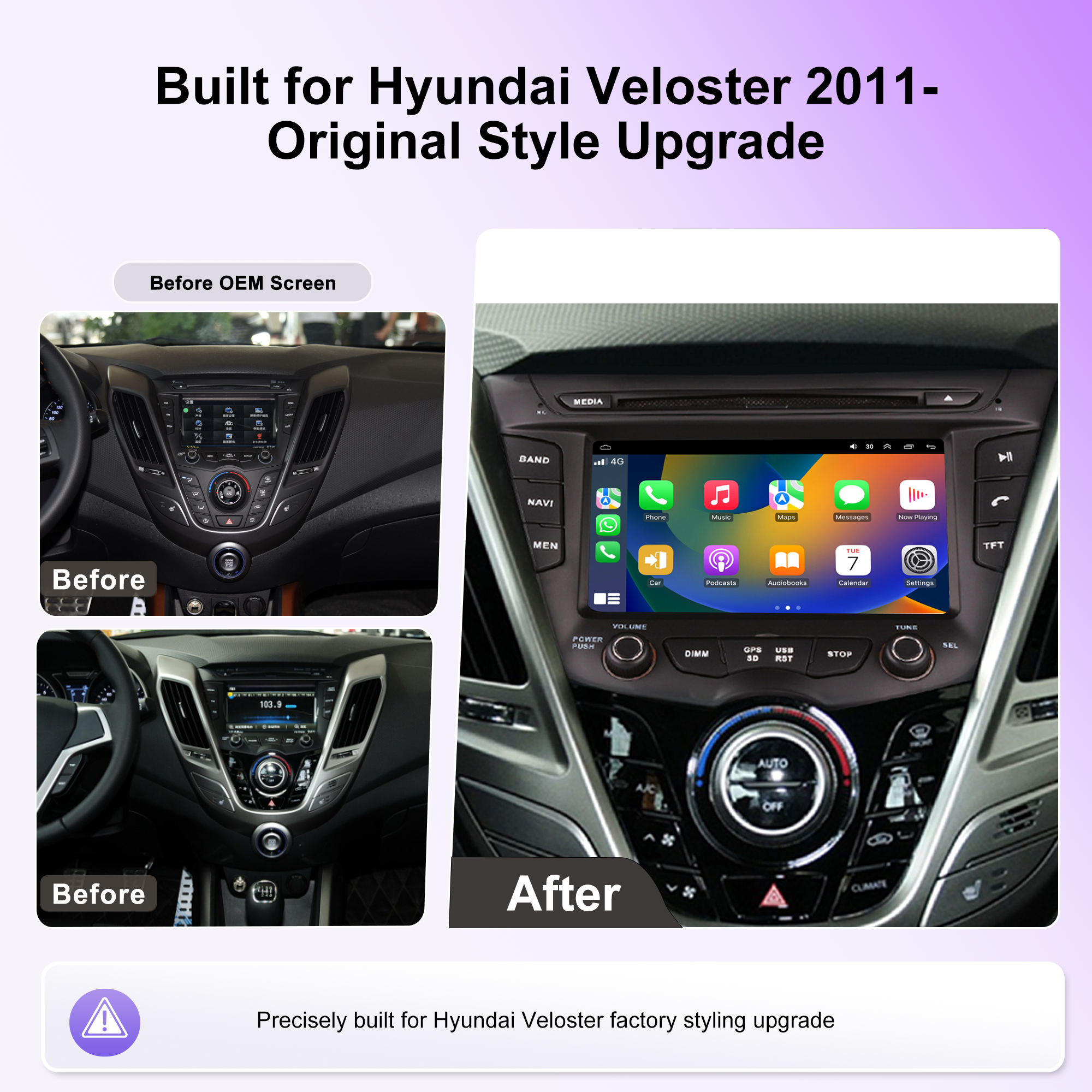 KSPIV 7-Inch Android Car Stereo for Hyundai Veloster 2011–, Wireless CarPlay, Android Auto, GPS Navigation, DSP, SWC & Backup Camera