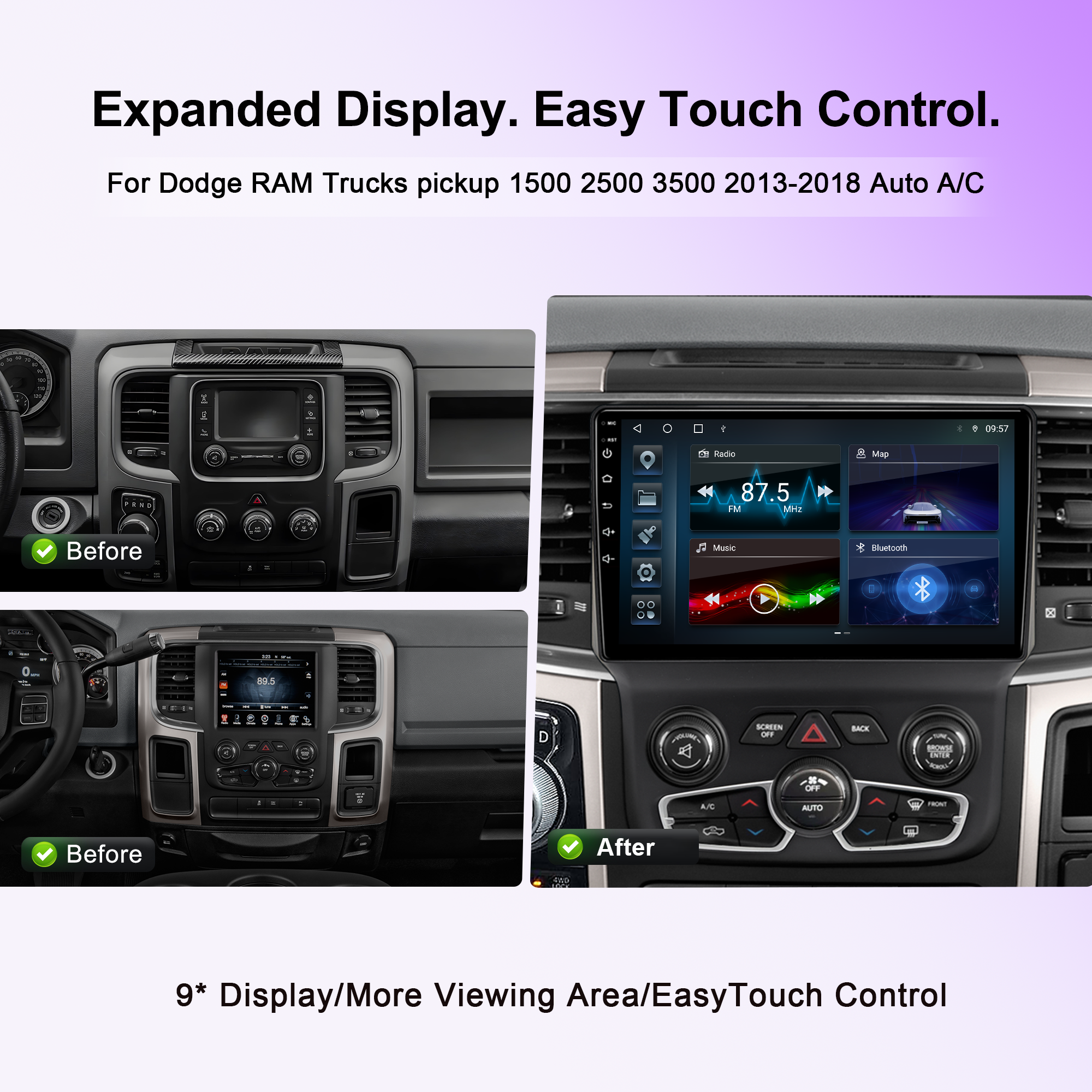 10.4" Vertical Android 14 Car Stereo for Dodge Ram 1500 2500 3500 2013-2018 Auto A/C, Wireless CarPlay Android Auto, 4G LTE GPS Navigation, Bluetooth, Backup Camera, Steering Wheel Control, Plug & Play