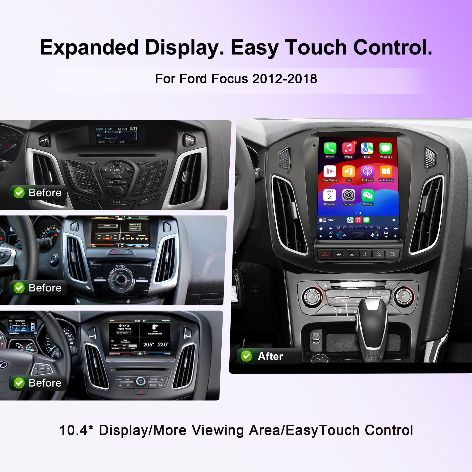 KSPIV Android 10.4 inch Tesla Style Screen for Ford Focus 2012 2013 2014 2015 Car Radio Stereo GPS Navigation Support OBD2 With Carpaly Headunit