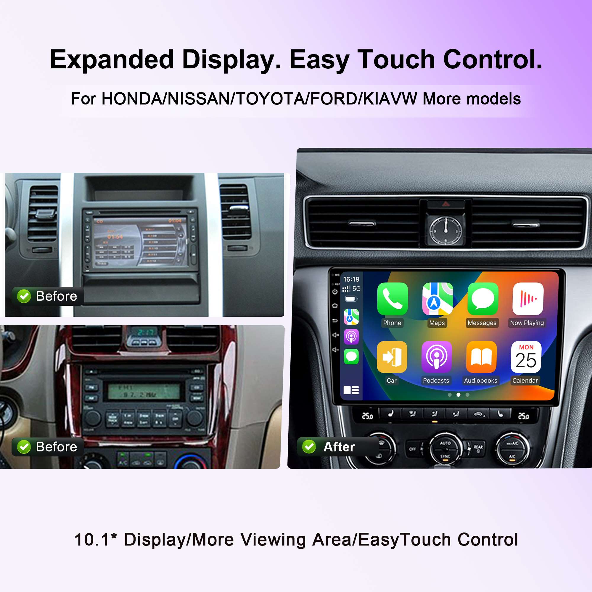10.1" Android Car Stereo Single Din Universal with Carplay Android Auto IPS Screen