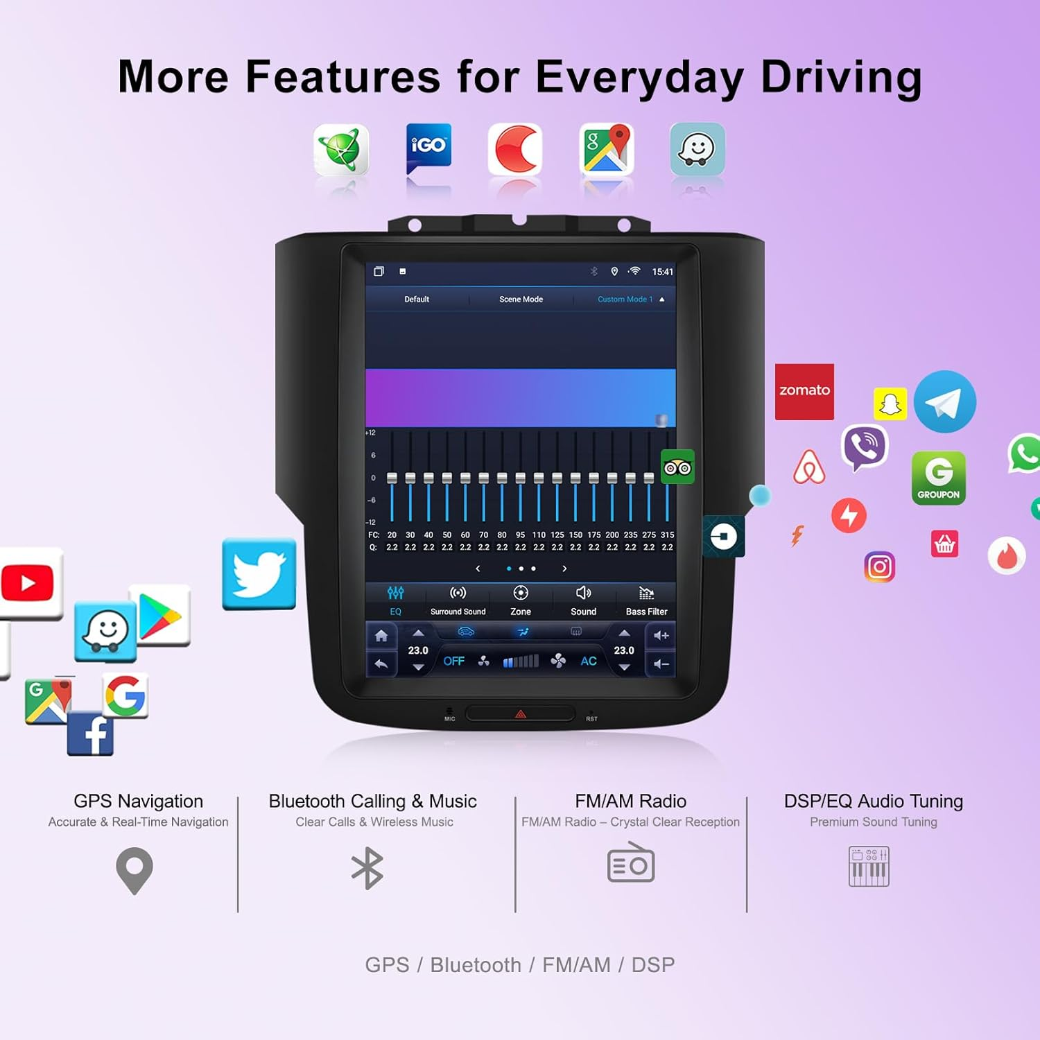 10.4" Vertical T-Style Android 14 Car Stereo for Dodge Ram 1500 2500 3500 2013-2018, Wireless CarPlay Android Auto, 4G LTE GPS, DSP EQ, A/C Touch Control, Backup Camera, Plug & Play