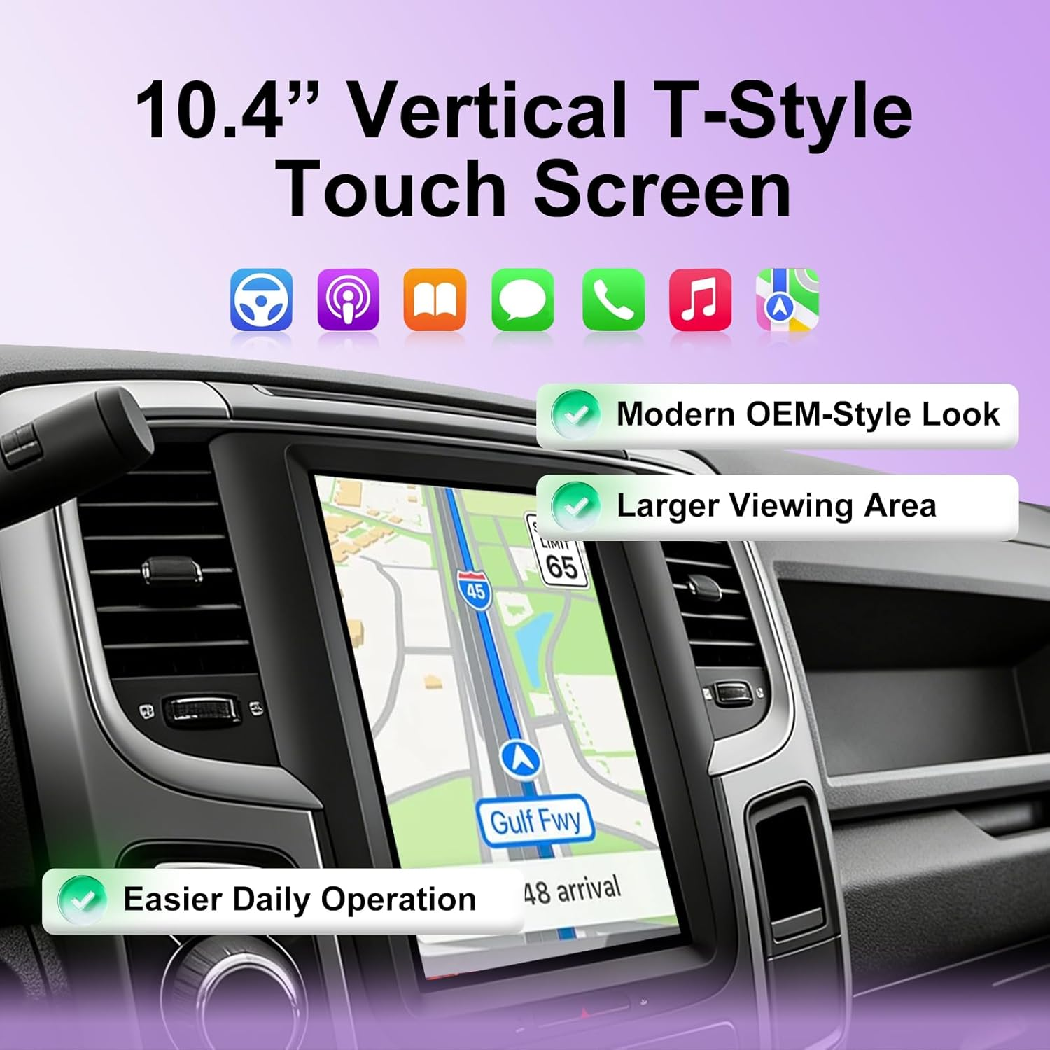 10.4" Vertical T-Style Android 14 Car Stereo for Dodge Ram 1500 2500 3500 2013-2018, Wireless CarPlay Android Auto, 4G LTE GPS, DSP EQ, A/C Touch Control, Backup Camera, Plug & Play