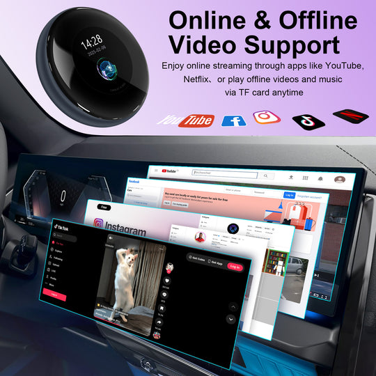 Kspiv 3.2 inch Touch Screen CarPlay Ai Box with Android 13 Qualcomm 6125, Wireless CarPlay Android Auto Adapter with YouTube Disney+ Apps, Support Video Output 4G SIM & Dual WiFi OTA Update,Plug&Play