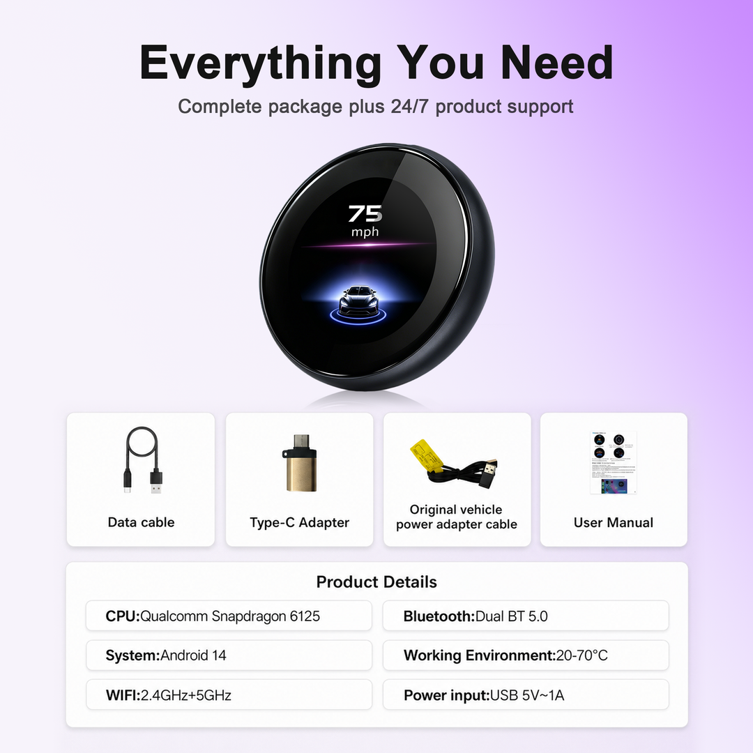 KSPIV CarPlay AI Box with 3.2” Touchscreen, Android 14 Wireless CarPlay & Android Auto Adapter, Qualcomm Snapdragon 6125, Plug and Play AI Box for OEM Wired & Wireless CarPlay Vehicles, Netflix YouTube TikTok, GPS, Dual BT 5.0