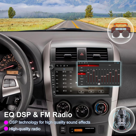 9 Inch Universal Android Car Stereo with Wireless CarPlay & Android Auto, GPS Navigation, WiFi, Bluetooth 5.0, DSP EQ, FM Radio, Rear View Camera, Steering Wheel Control, Touch Screen Head Unit