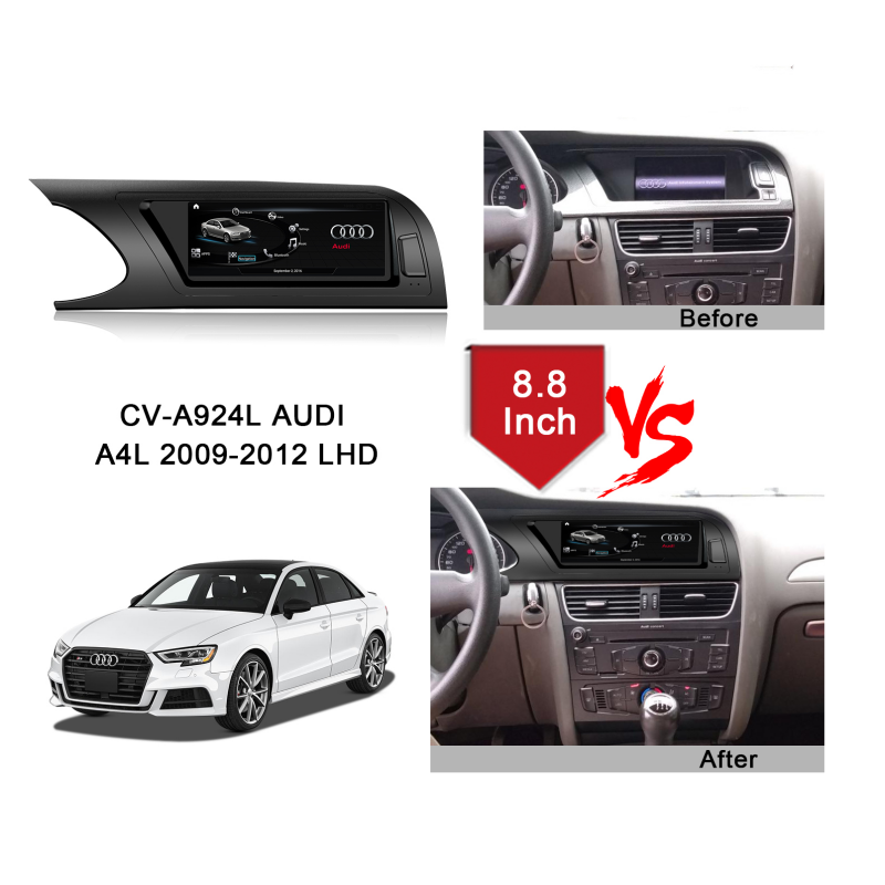 8.8" Android 64G Aŭta Radio por AUDI A4L 2009-2012 LHD Plurmedia Player 8Core Aŭtomata Stereo kun CarPlay GPS-Navigado