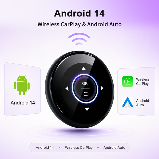 KSPIV CarPlay AI Box with 3.2” Touchscreen, Android 14 Wireless CarPlay & Android Auto Adapter, Qualcomm Snapdragon 6125, Plug and Play AI Box for OEM Wired & Wireless CarPlay Vehicles, Netflix YouTube TikTok, GPS, Dual BT 5.0
