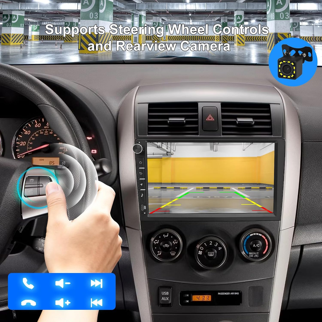 9 Inch Universal Android Car Stereo with Wireless CarPlay & Android Auto, GPS Navigation, WiFi, Bluetooth 5.0, DSP EQ, FM Radio, Rear View Camera, Steering Wheel Control, Touch Screen Head Unit