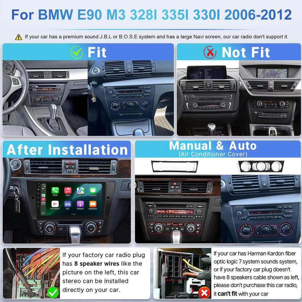 9 Inch Car Stereo Radio for BMW E90 M3 328I 335I 330I 2006-2012 Wireless Carplay Android Auto GPS Navigation WIFI 4G Multimedia Player Head Unit