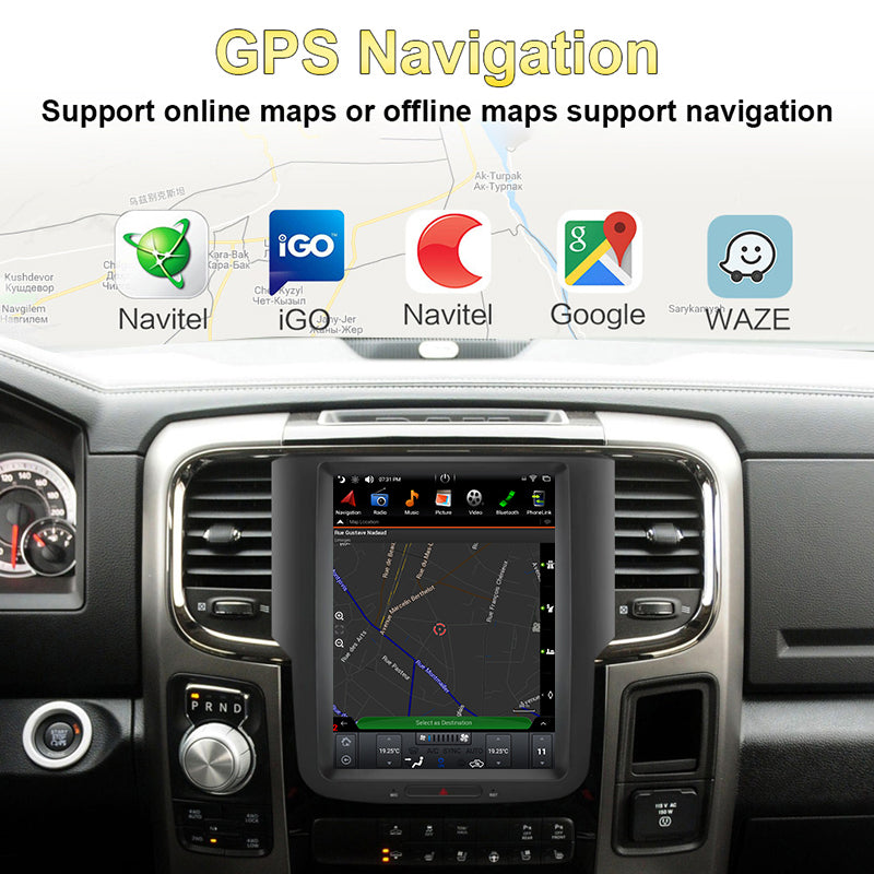 Android Qualcomm Aŭtoradio Plurmedia Aŭtomata Stereo Videoludilo Tuŝekrano GPS Ĉefunuo 1 Din Por Dodge RAM Kamionoj pickup 1500 2500 3500 2012 - 2018