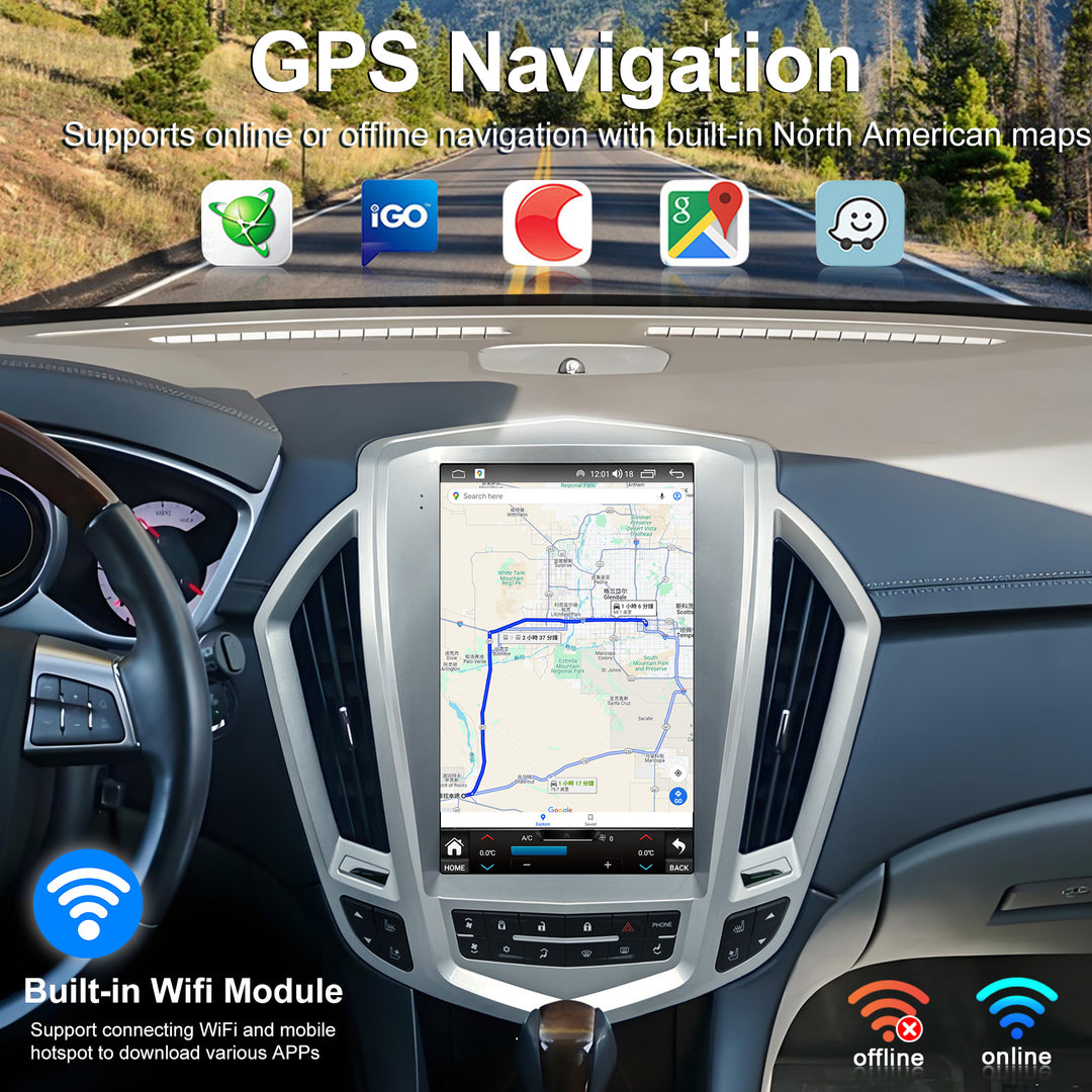 12.1 inch Vertical Screen Tesla Style Car Radio Stereo for Cadillac SRX 2009-2012