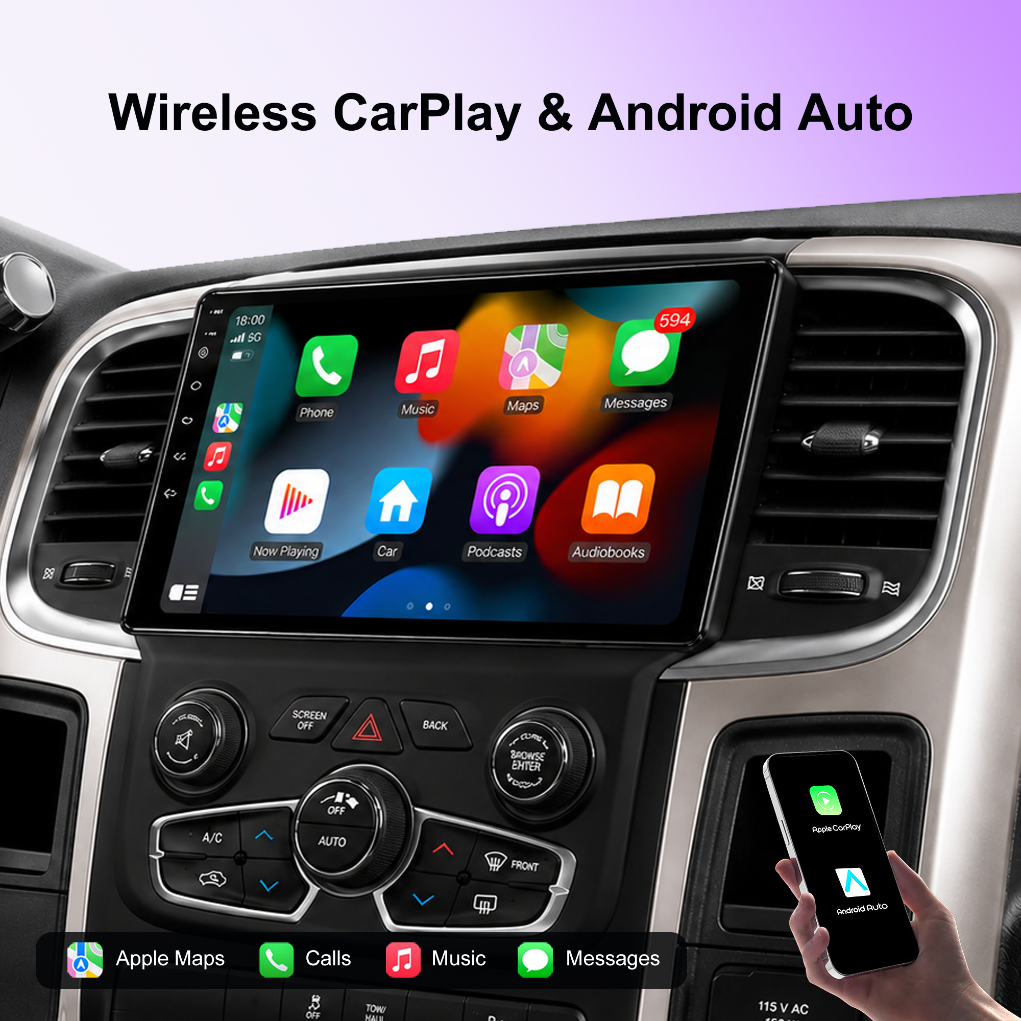 10.4" Vertical Android 14 Car Stereo for Dodge Ram 1500 2500 3500 2013-2018 Auto A/C, Wireless CarPlay Android Auto, 4G LTE GPS Navigation, Bluetooth, Backup Camera, Steering Wheel Control, Plug & Play